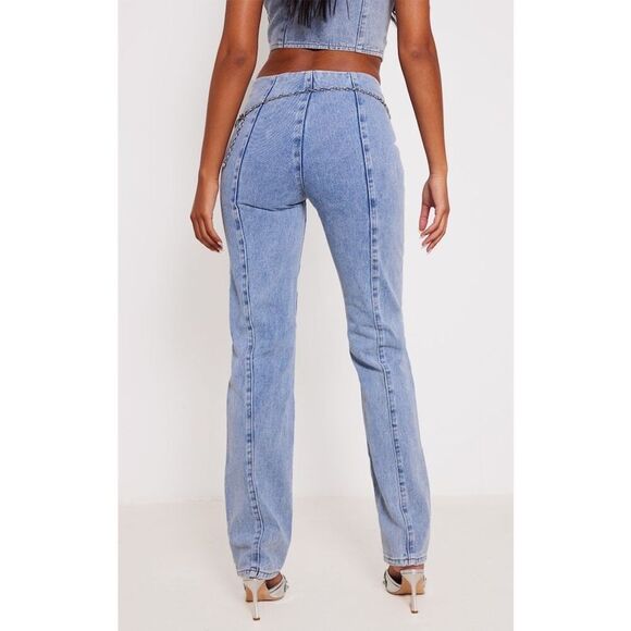 Pretty Little Thing Blue Wash 16 UK Tall Straight New Vintage Look Jeans - Picture 3 of 13